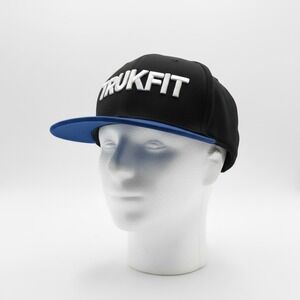 Trukfit Snapback Hat Black Blue Flat Brim Embroidered Logo Mens Streetwear Cap